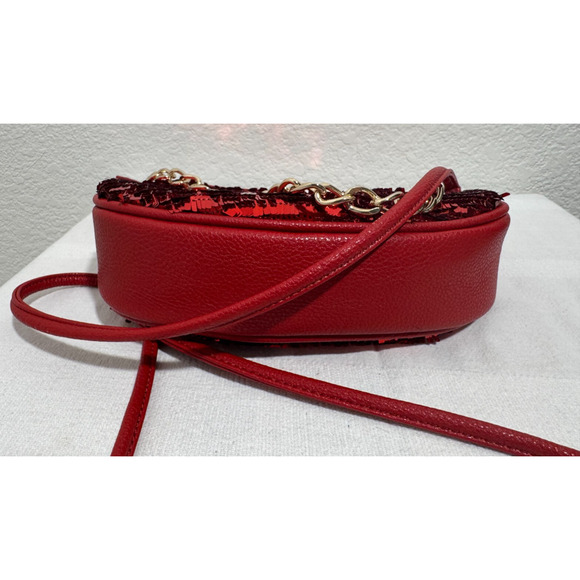 Sharif Red Purse Handbag Sequins Rose Top Chain Handle Cross Body Shoulder Strap - Picture 6 of 14